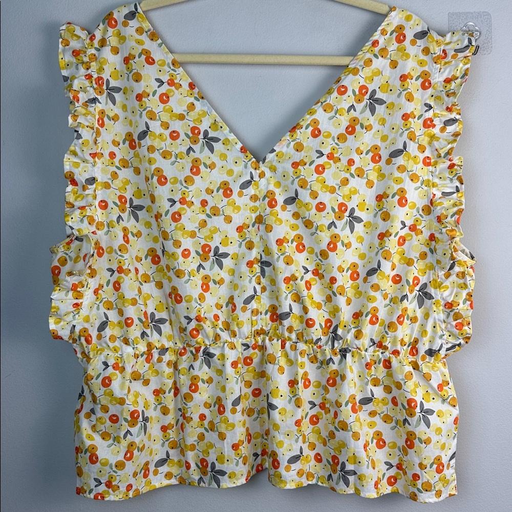 NEW ModCloth Fruit Print Ruffle Sleeveless Tank Top Cotton Peplum Blouse Size 2X - Picture 8 of 16
